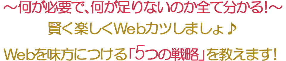 何が必要で、何が足りないのか全て分かる！賢く💕楽しく💕『Webカツ』しましょ♪Webを味方につける「5つの戦略」を教えます！